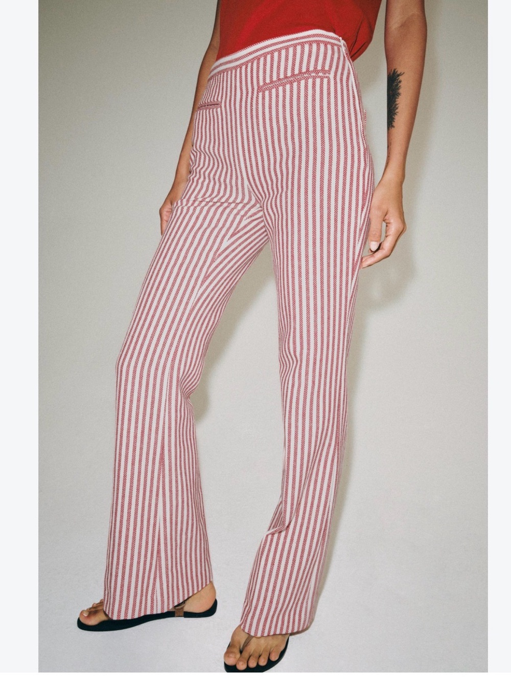 Zara Red and White Striped Boot-Cut Pants